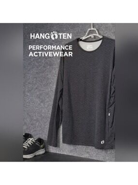 Hang Ten Performance Long Sleeve Athletic Top Gray Retro Flower Print Size Large
